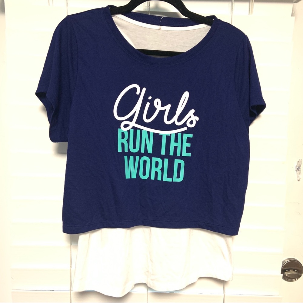 ❤️2 for $25❤️ Xersion Girl's Blue and White Crop Top